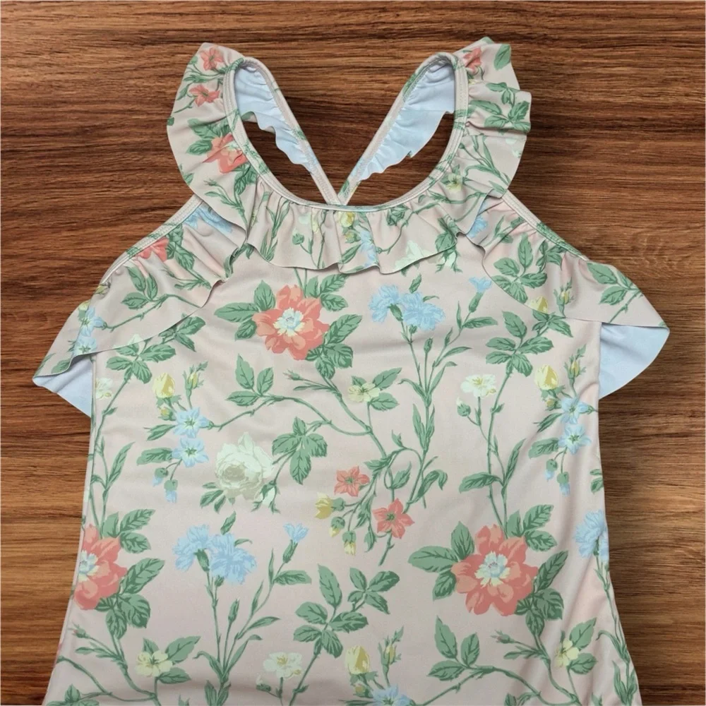 Janie and Jack Ruffle Shoulder Floral One Piece Swimsuit Size 12 NWOT - Picture 2 of 5